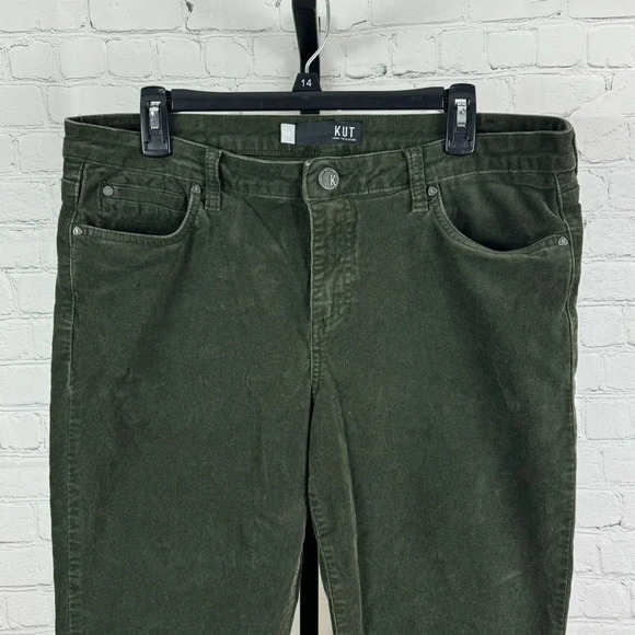 Kut From The Kloth Catherine Boyfriend Style Green Corduroy Pants Size 14 - Picture 2 of 7
